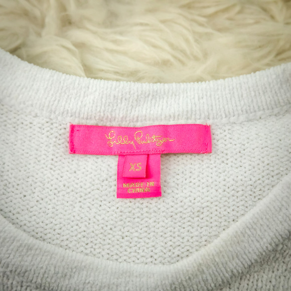 Lilly Pulitzer Size XS Calloway White Navy Blue Stripe Nautical Ruffle Sweater - Picture 5 of 8